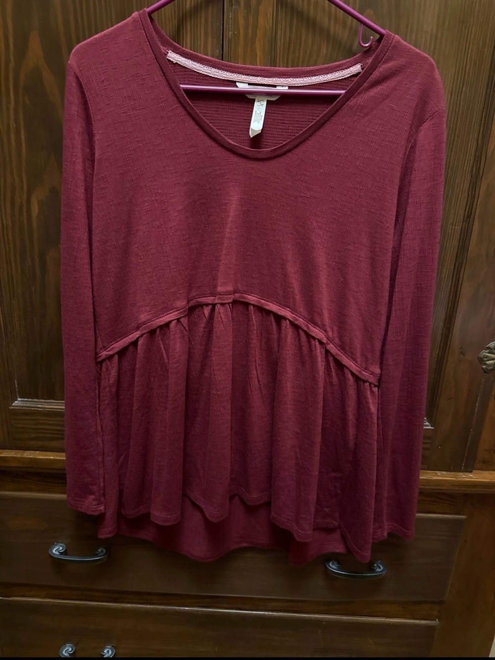 Matilda Jane Long-Sleeve Peplum Tunic - Burgundy Wine